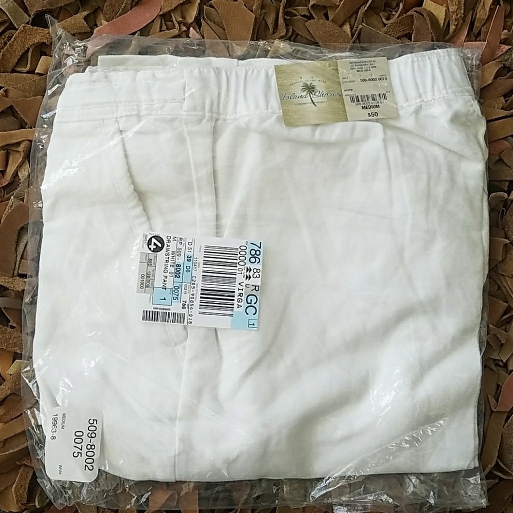 Island Shores White Linen Drawstring Pants